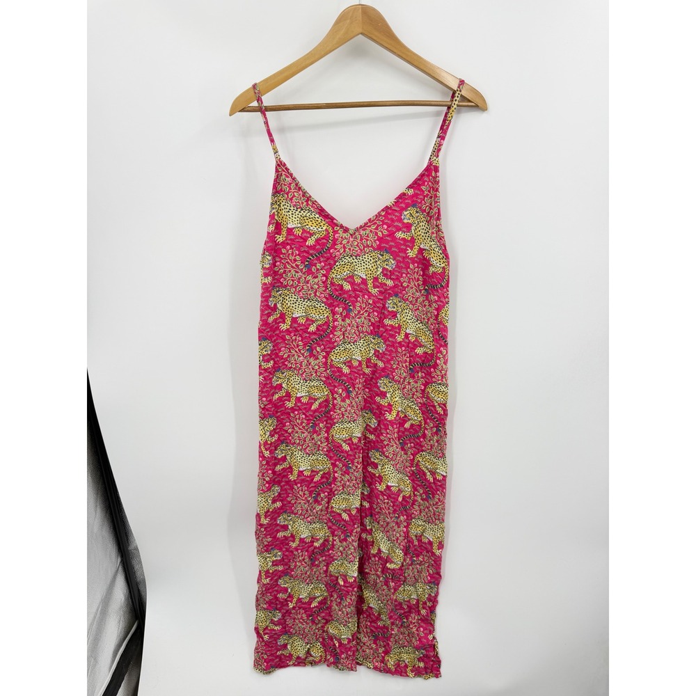 Printfresh Eco Satin Chic to Sleep Bagheera Hot Pink Slip Dress XL Leopard